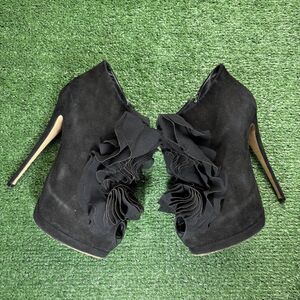 Giuseppe Zanotti Black Suede Frill Peep Toe Ankle Boots High Heels Size 37 US 7